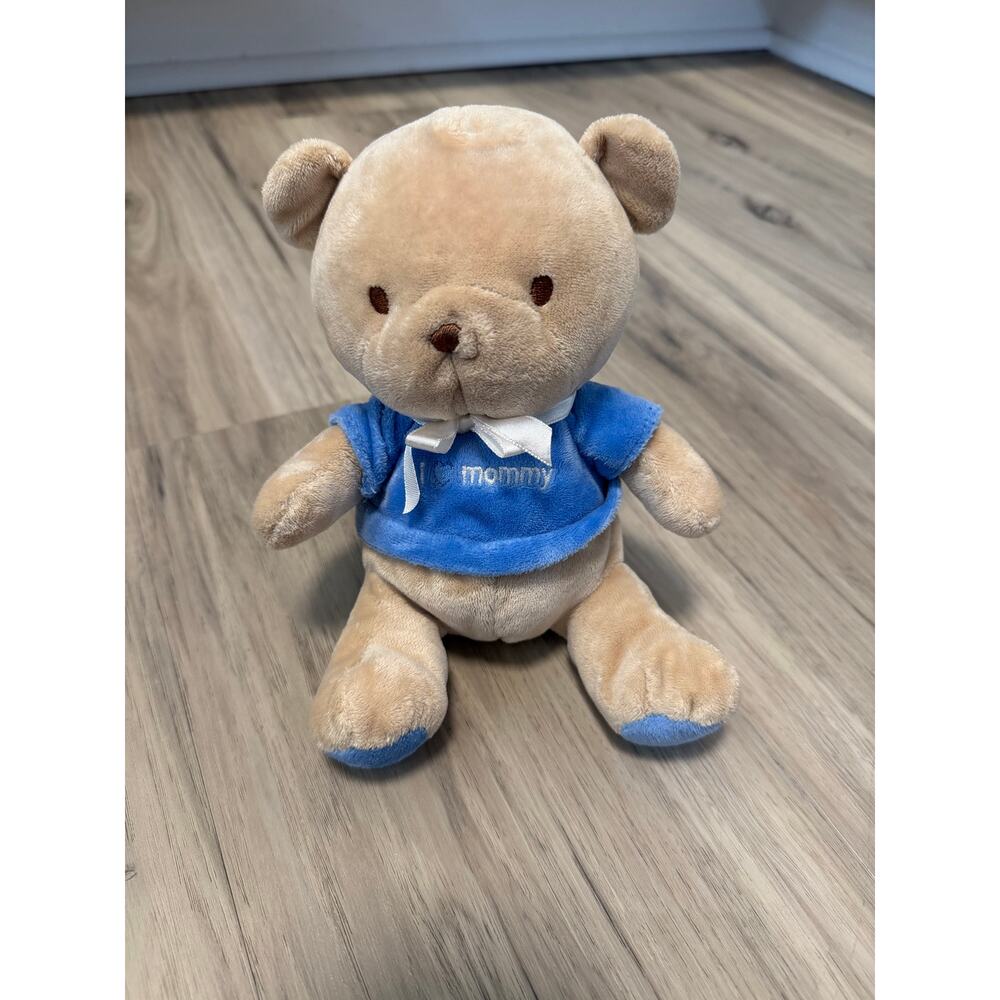 Carters I Love Mommy Teddy Bear Plush 8" Lovey Heart Blue Shirt Rattle 2005